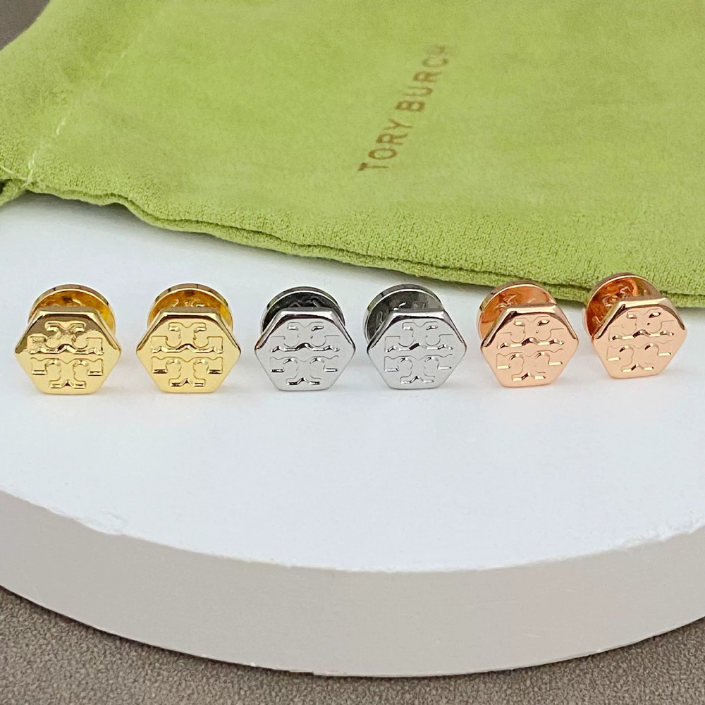 Tory Burch Hexagon Gold Plated Copper Earrings